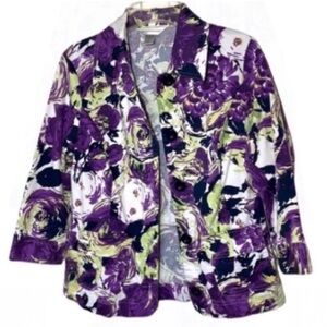 Christopher Banks Blazer Purple Green Blue White Floral Cropped Office Fall S